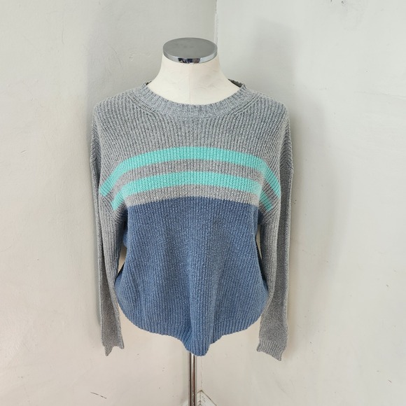 American Eagle Outfitters Sweaters - American Eagle Womens Small Grey Blue Striped Shaker Knit Crewneck Sweater S